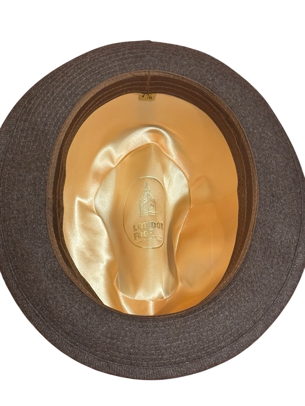 London Fog Dark Brown/Gray fedora with feathers sz 7 3/8 - Picture 3 of 7